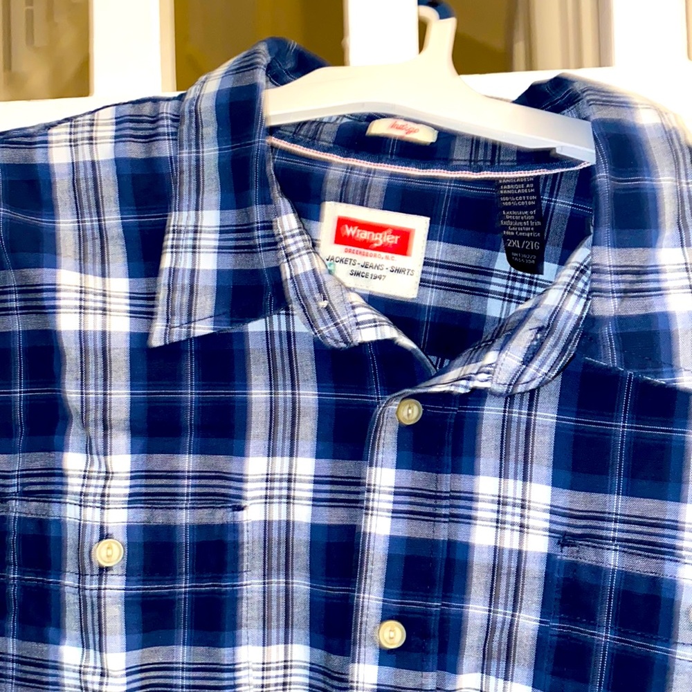 Wrangler Plaid Blue Casual Mens Shirt Button Down Wear